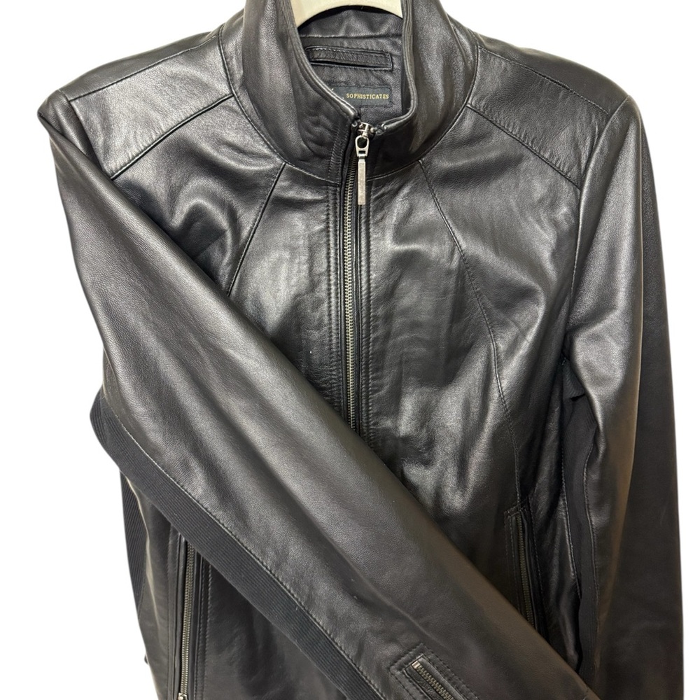 Chico's Classic Black Leather Jacket - Picture 2 of 9